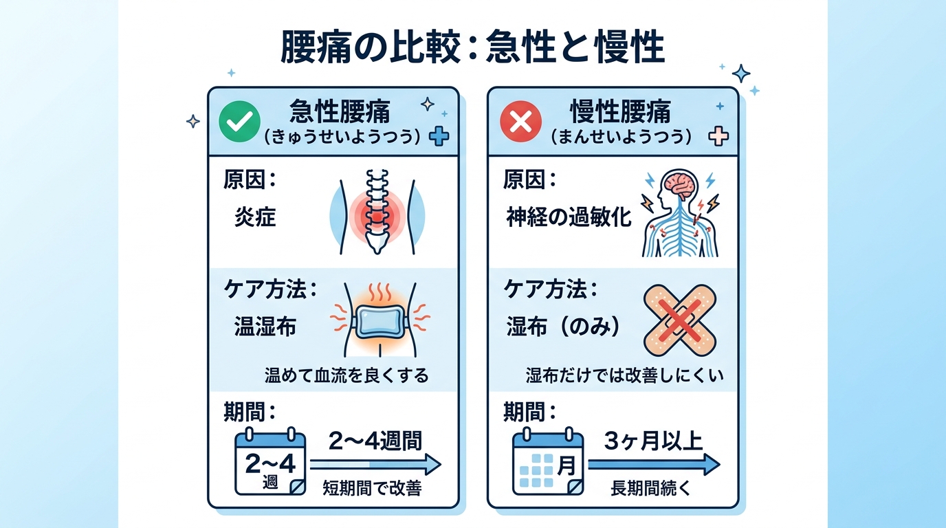急性腰痛と慢性腰痛の比較図解
