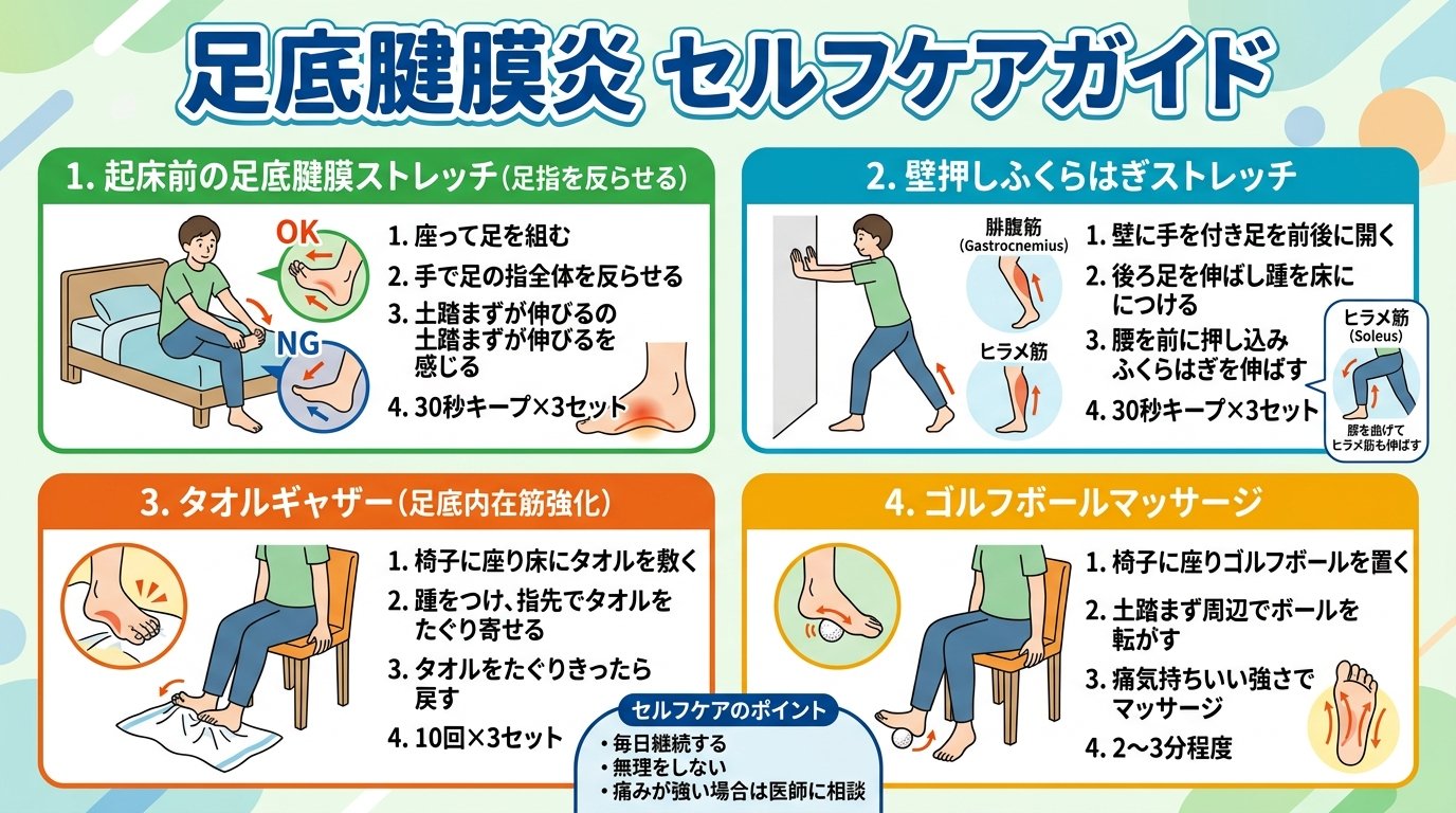 足底腱膜炎のセルフケア：ストレッチと筋力強化の実践方法