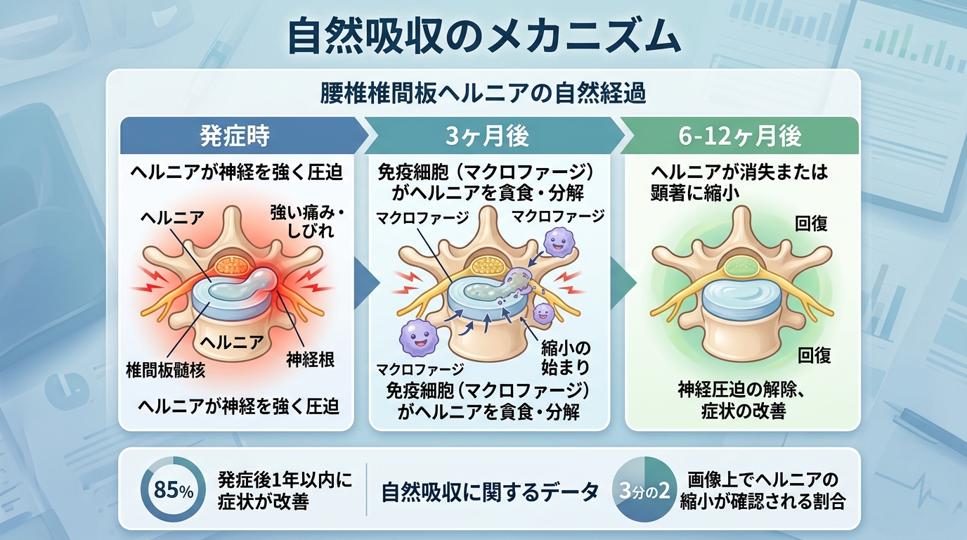 腰椎椎間板ヘルニアの自然吸収のメカニズムと時系列