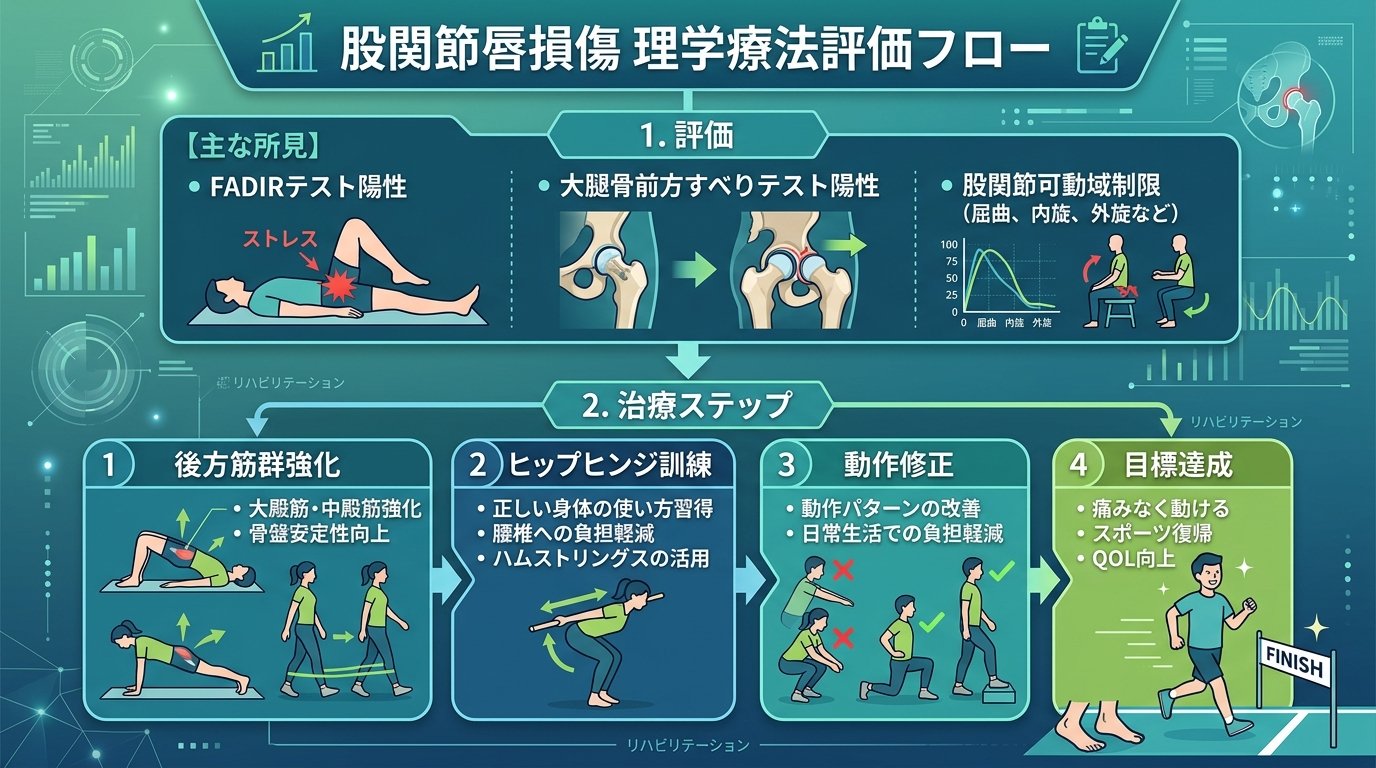 股関節唇損傷の理学療法評価：大腿骨前方すべりテスト・インピンジメントテストと治療方針