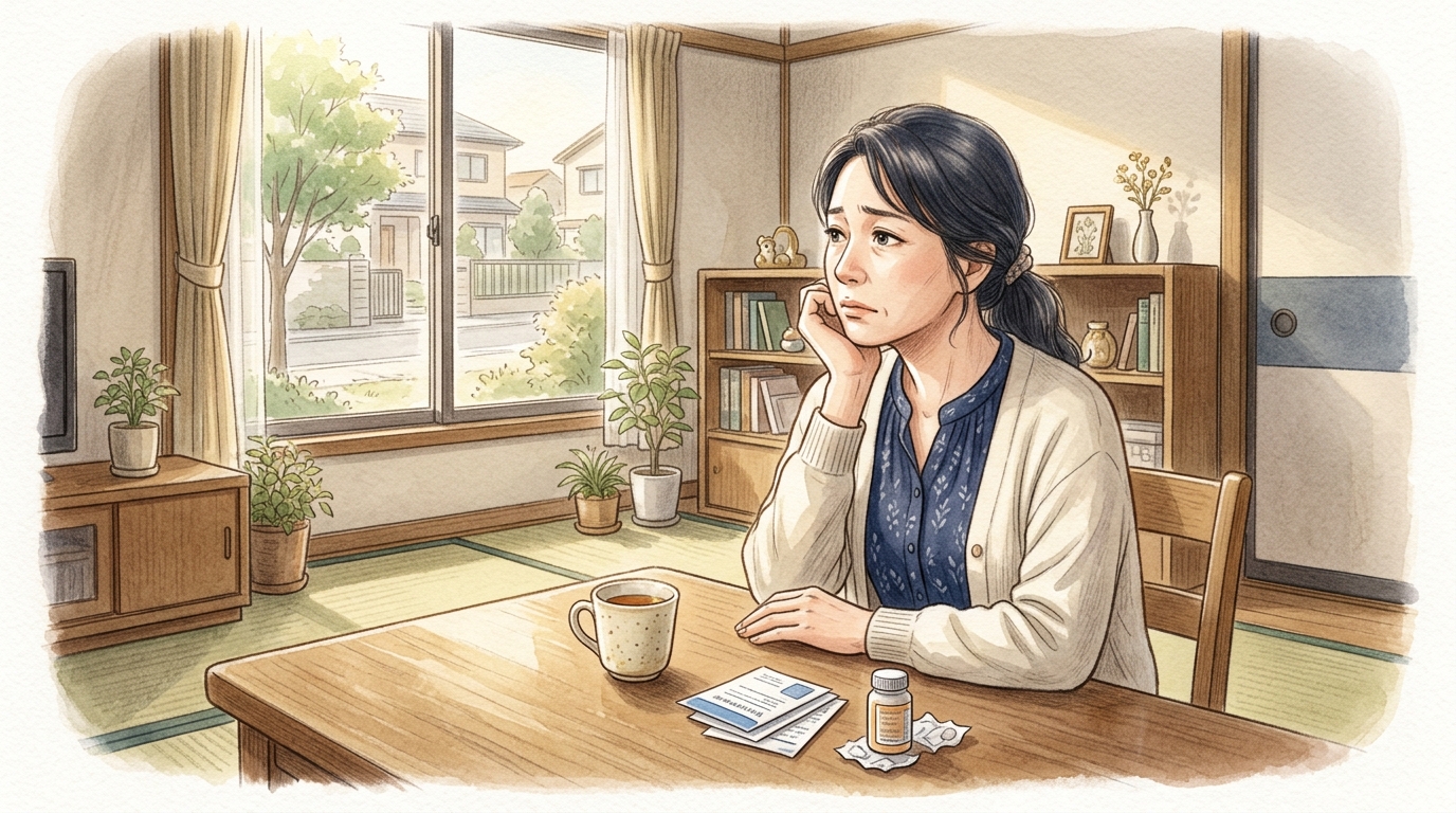 治らない痛みに悩む女性のイラスト