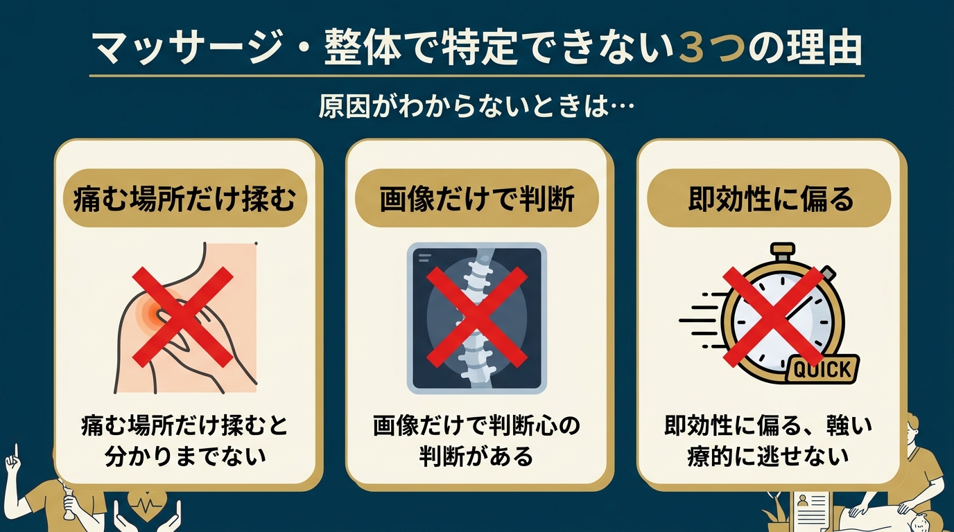 マッサージ整体で特定できない3つの理由
