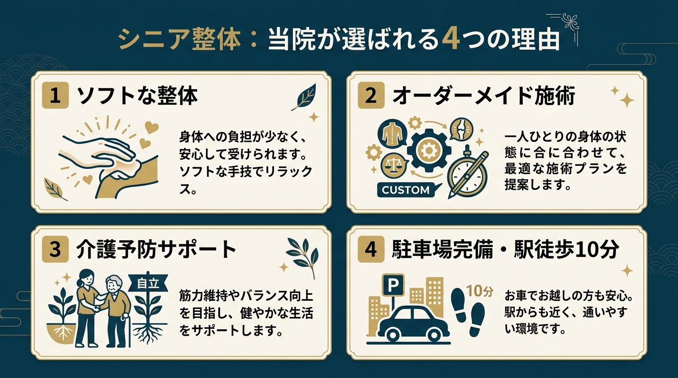 シニア整体で選ばれる4つの理由