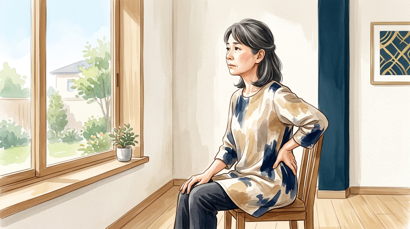 慢性的な腰痛に悩む日本人中高年女性のイラスト