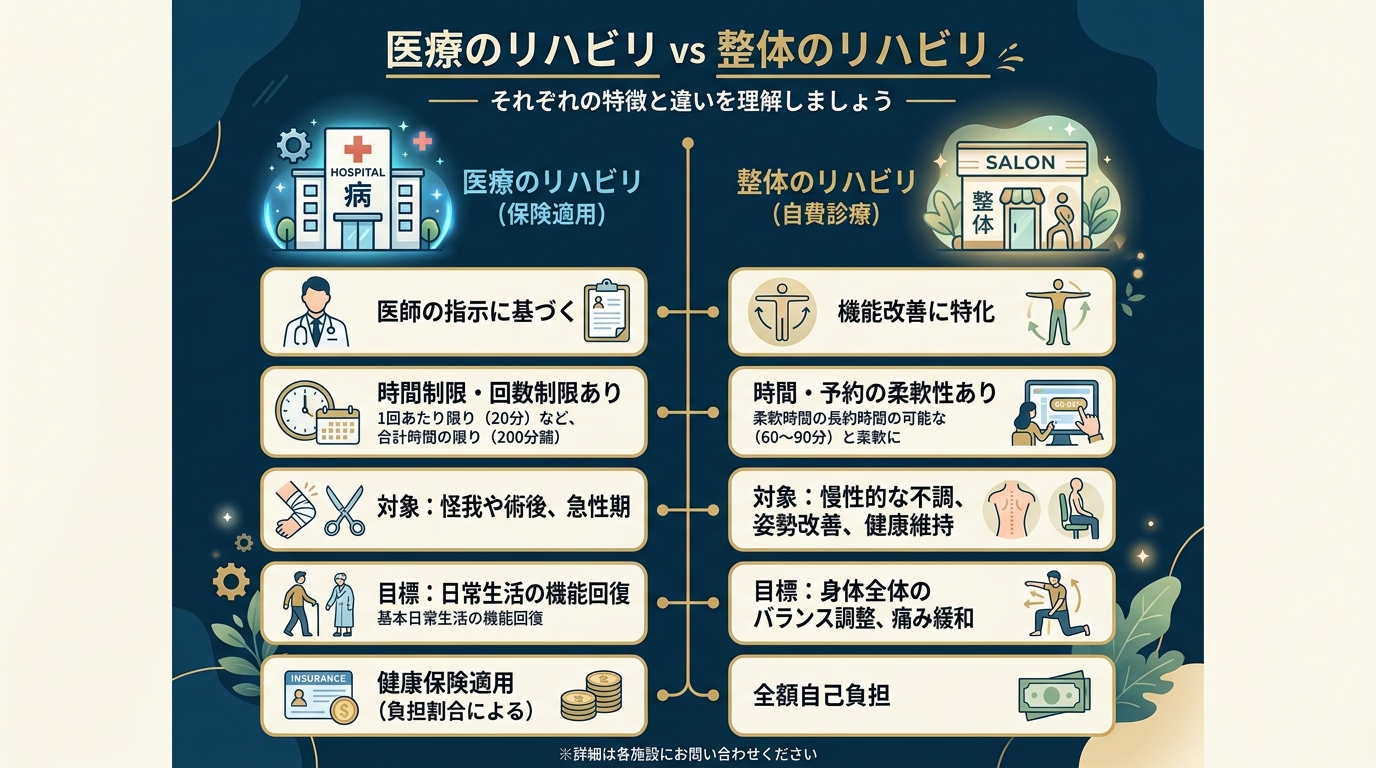 医療リハビリと整体リハビリの違い比較