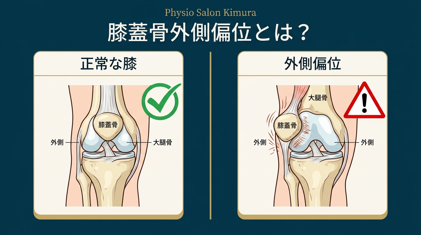 正常な膝 vs 膝蓋骨外側偏位 解剖図