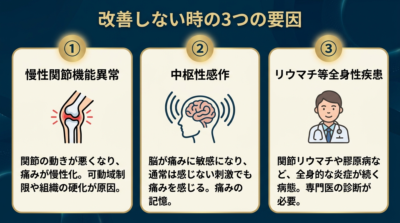 改善しない時の3要因（慢性異常・中枢性感作・リウマチ）