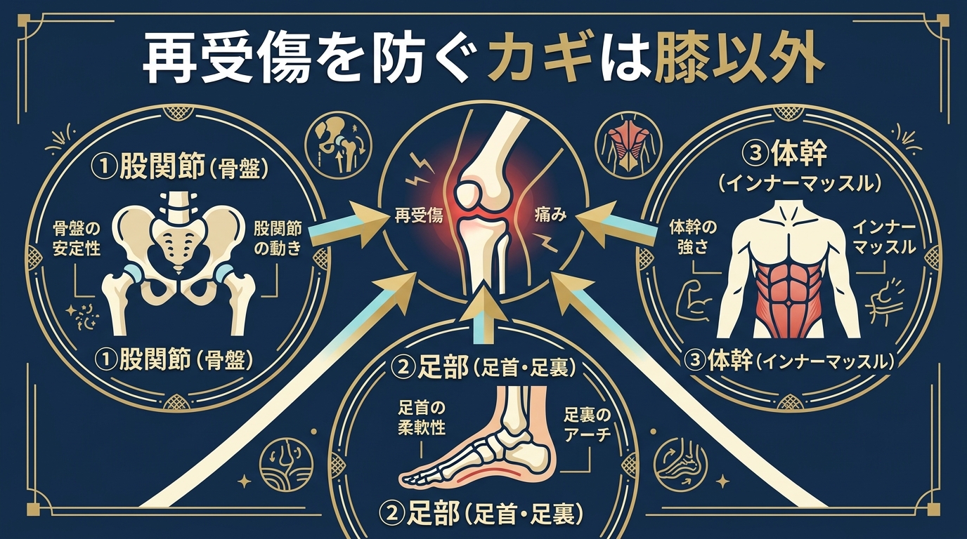 ACL再受傷を防ぐ3つの部位：股関節足部体幹