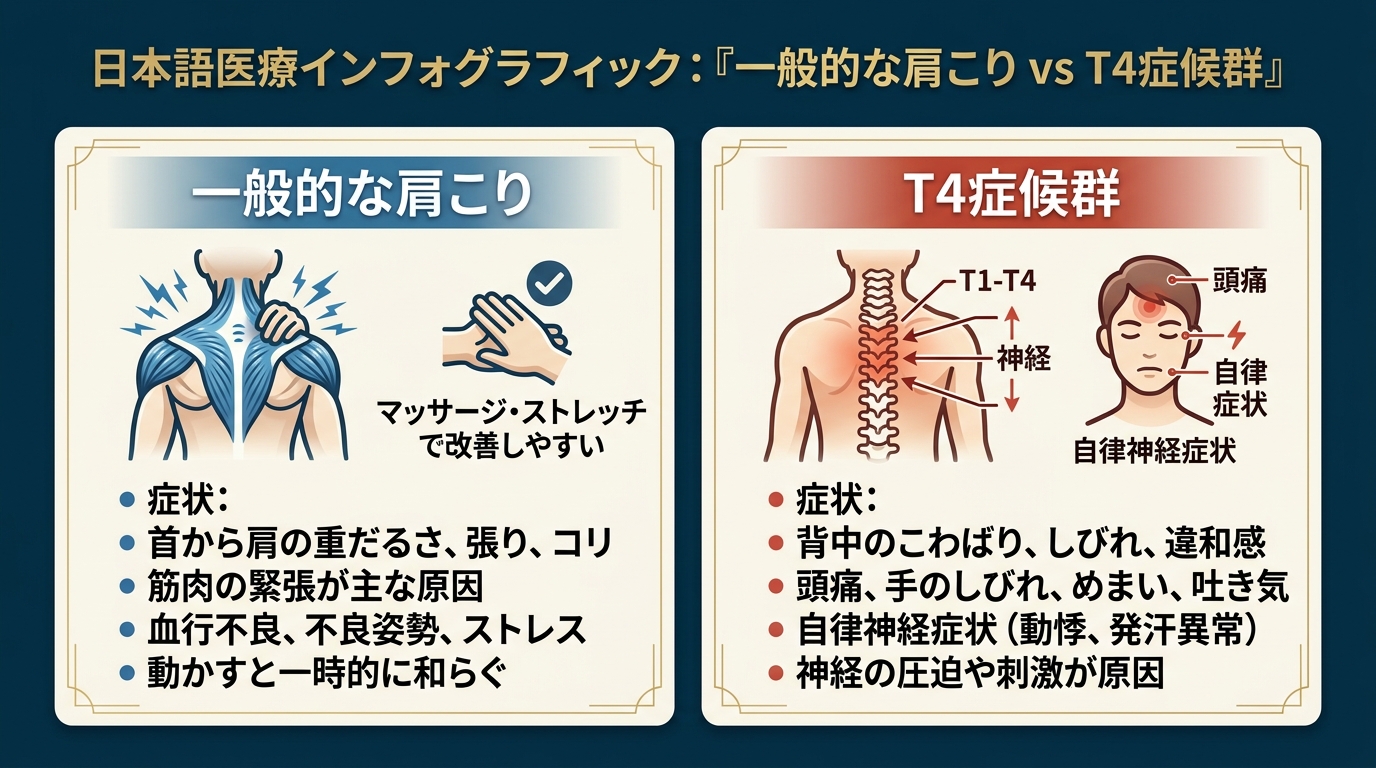 一般的な肩こり vs T4症候群 比較図