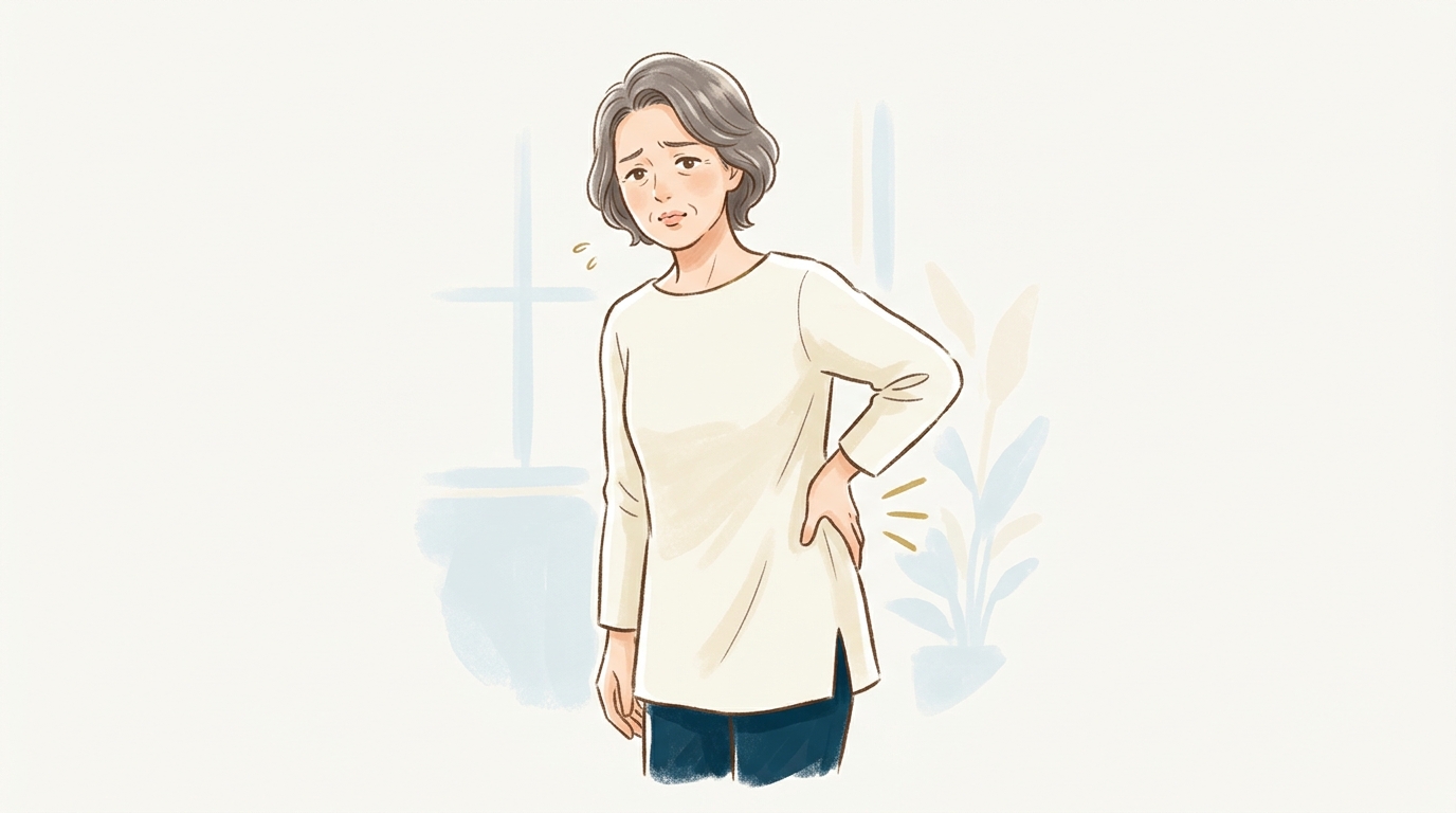 腰痛に悩む中高年女性のイラスト(共感イメージ)