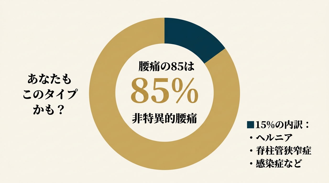 腰痛の85%は非特異的腰痛を示す統計グラフ