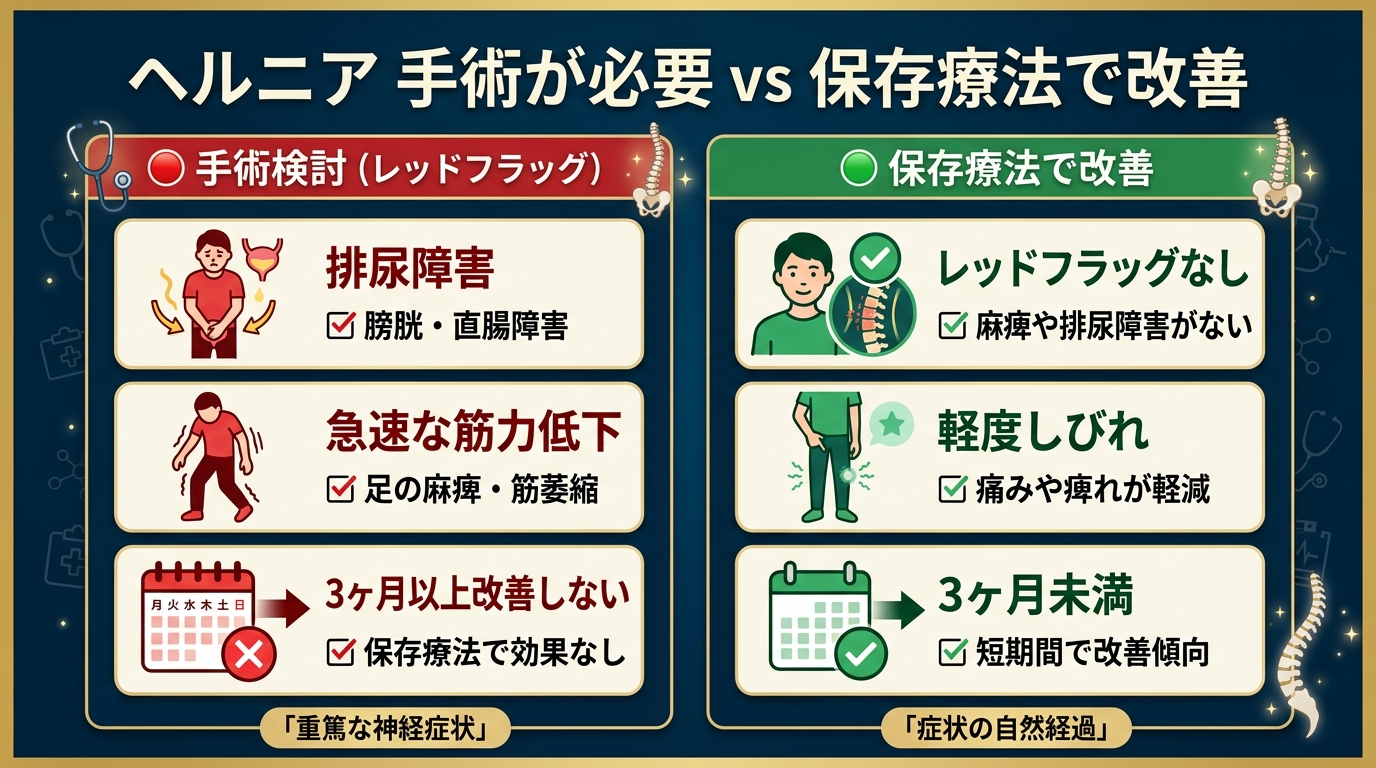 ヘルニア 手術必要 vs 保存療法
