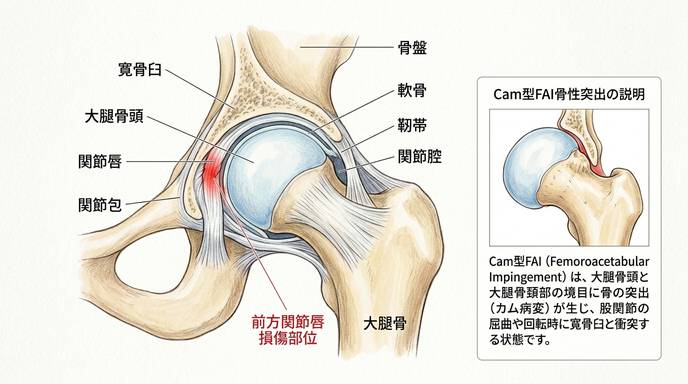 股関節の解剖：寛骨臼・大腿骨頭・関節唇（ラブラム）の構造と損傷メカニズム